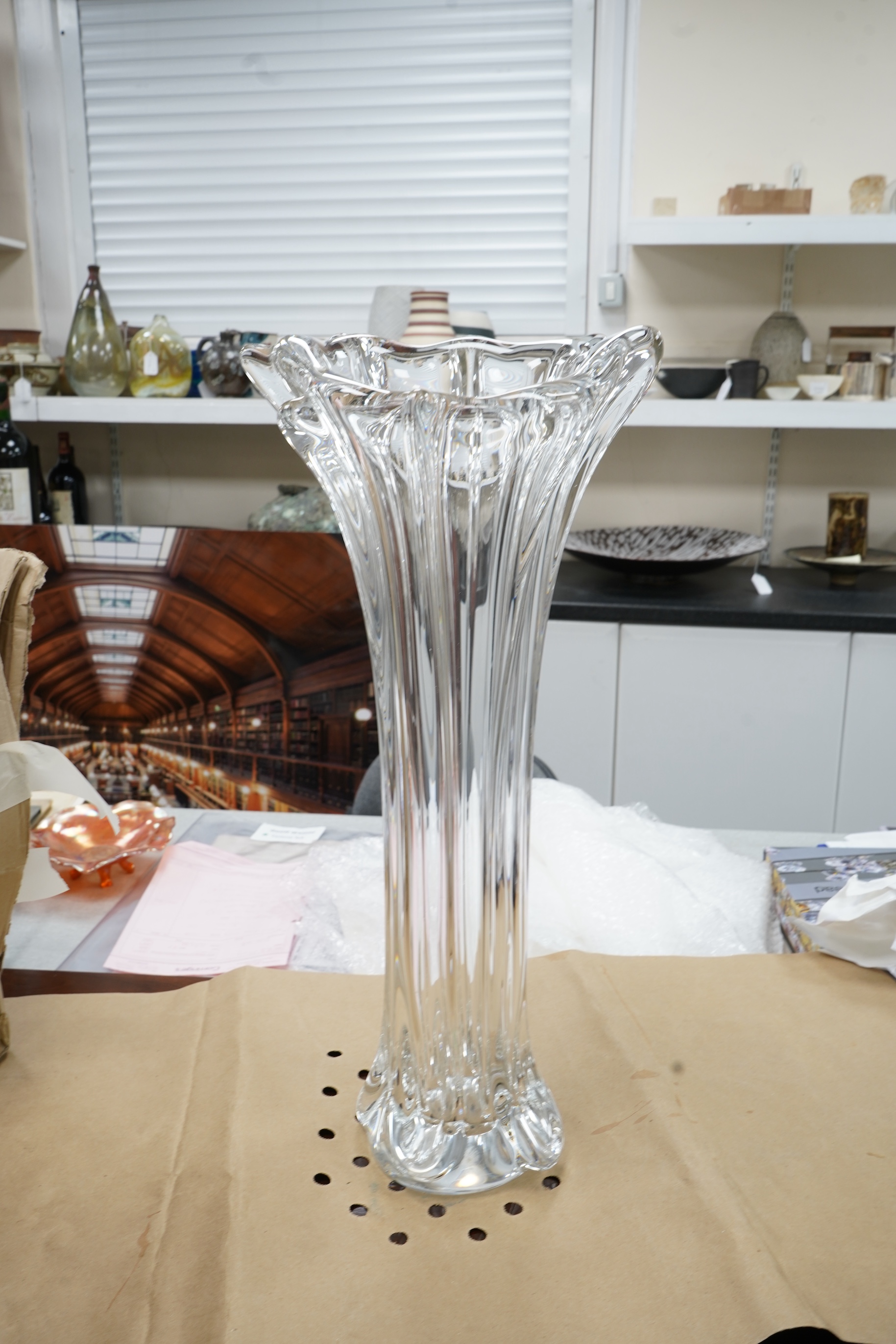 Sevres - Large 1960's clear glass vase, 56.5cm high